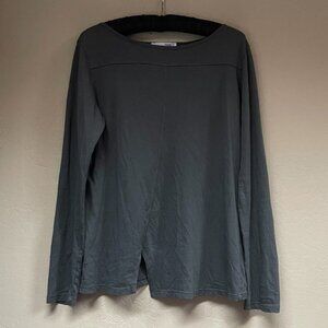 Amici Made in Italy Women Boat Neck Long Sleeve Slit Front Top Small Gray Cotton